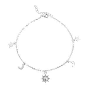 Silver Moon, Sun & Star Anklet - Waterproof, Tarnish-free, Hypoallergenic Luxury